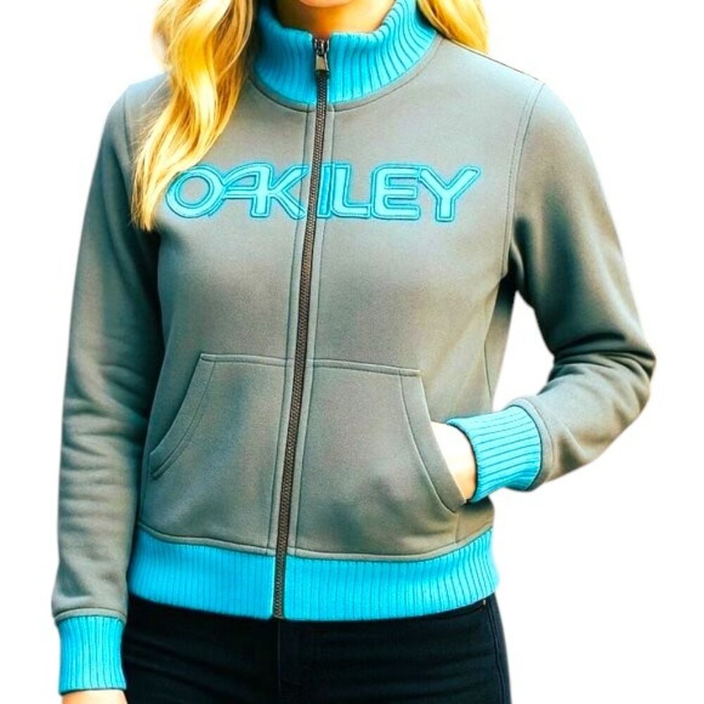 Vintage Oakley Full Zip Track Jacket Women's Size XS Olive Green/Blue